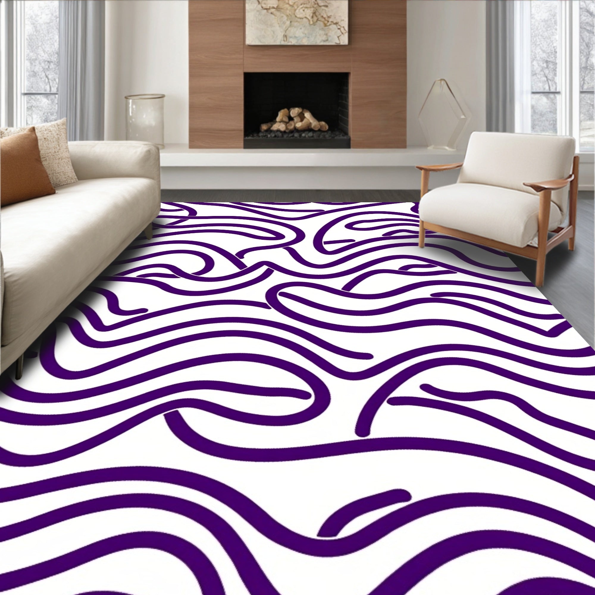 Deep Purple Wavy Lines Abstract Rug