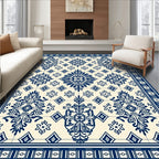 Classic Blue White Floral Medallion Tile Rug