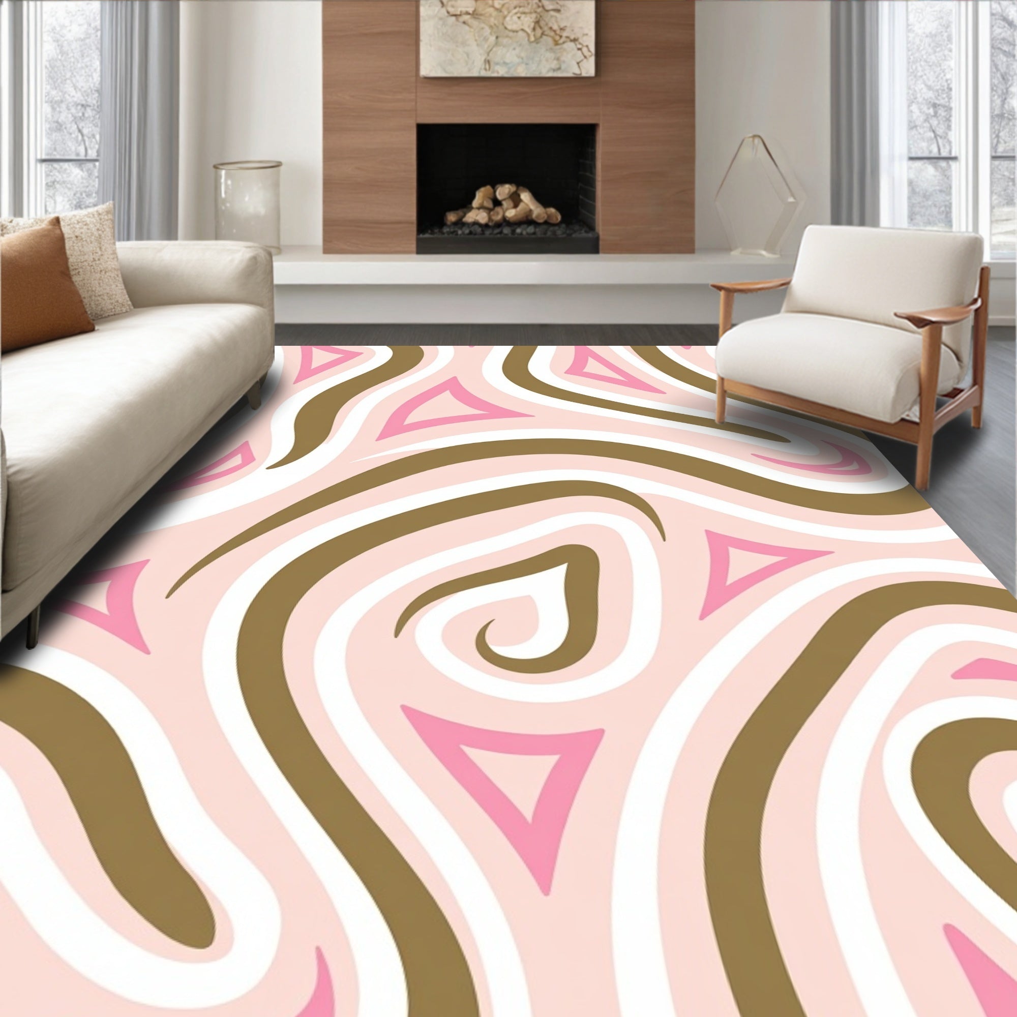 Pink Swirls and Triangles Harmony Rug