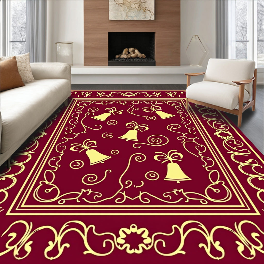 Crimson Yellow Bell Scroll Border Rug