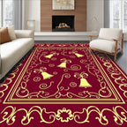 Crimson Yellow Bell Scroll Border Rug