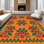 Vibrant Red Green Holly Berry Border Rug
