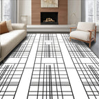 Minimalist Black White Geometric Grid Rug