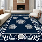 Navy Blue Geometric Circles Frame Rug