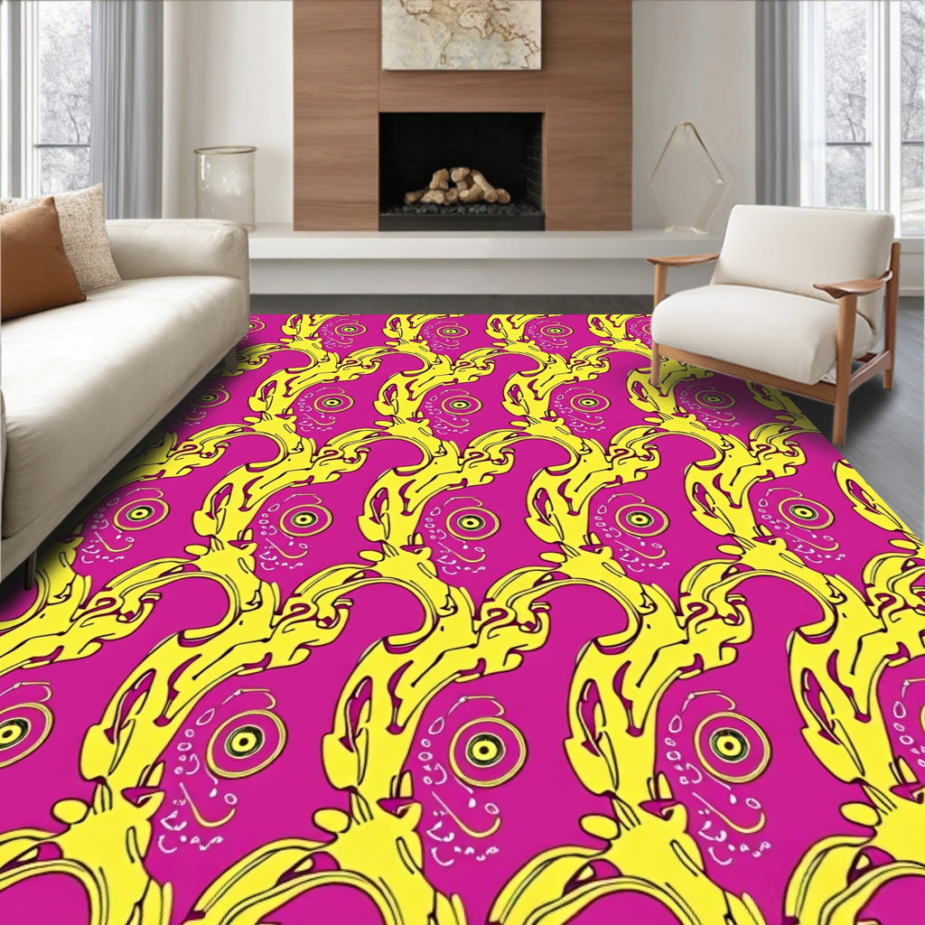 Vibrant Magenta Yellow Organic Flow Rug