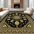 Golden Black Sun Medallion Border Rug
