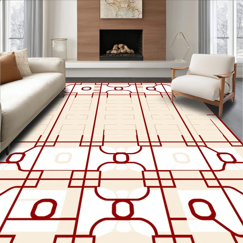 Crimson Geometric Lattice Window Rug