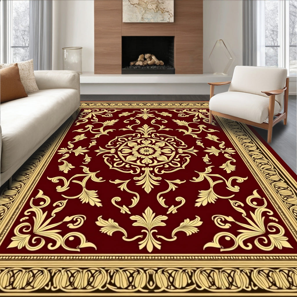 Crimson Gold Floral Medallion Border Rug