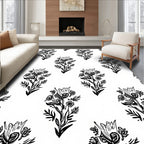 Black White Vintage Floral Bouquet Rug