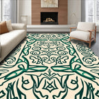 Emerald Green Scrollwork Medallion Ivory Rug