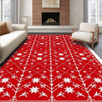 Crimson with White Folk Star Elements Rug