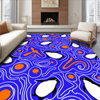 Whimsical Penguin Blue Swirl Orange Rug