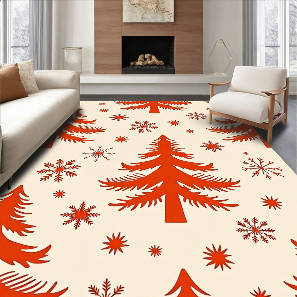Classic Red Pine Snowflakes Rug