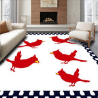 Red Cardinal Flock White Background Rug