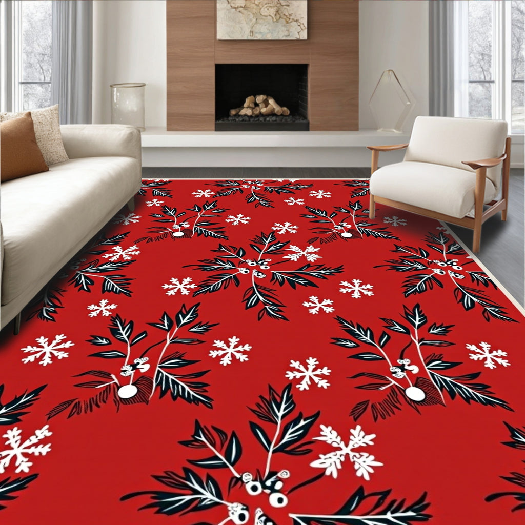 Crimson Holly Snowflake Garden Rug