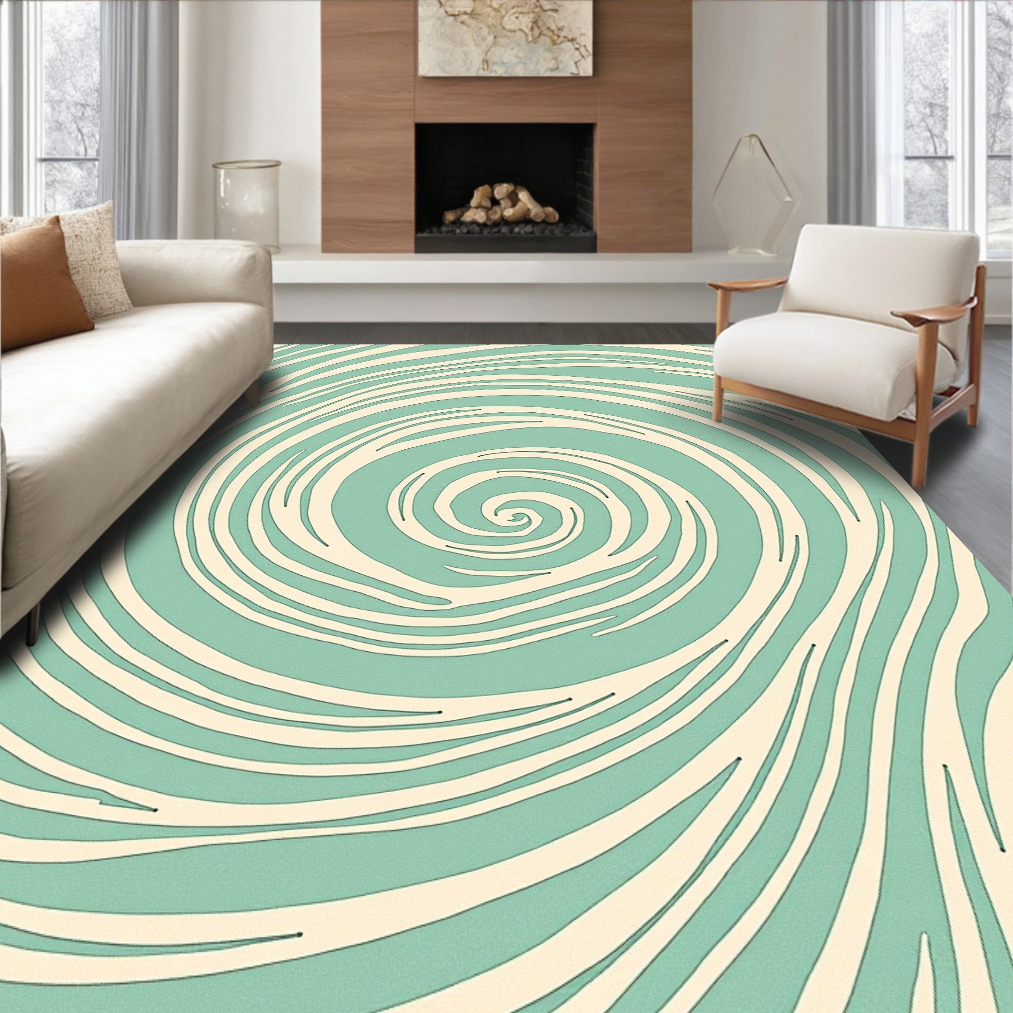 Aquamarine Cream Swirl Movement Rug