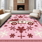 Vintage Red Truck Snowflake Motif Rug