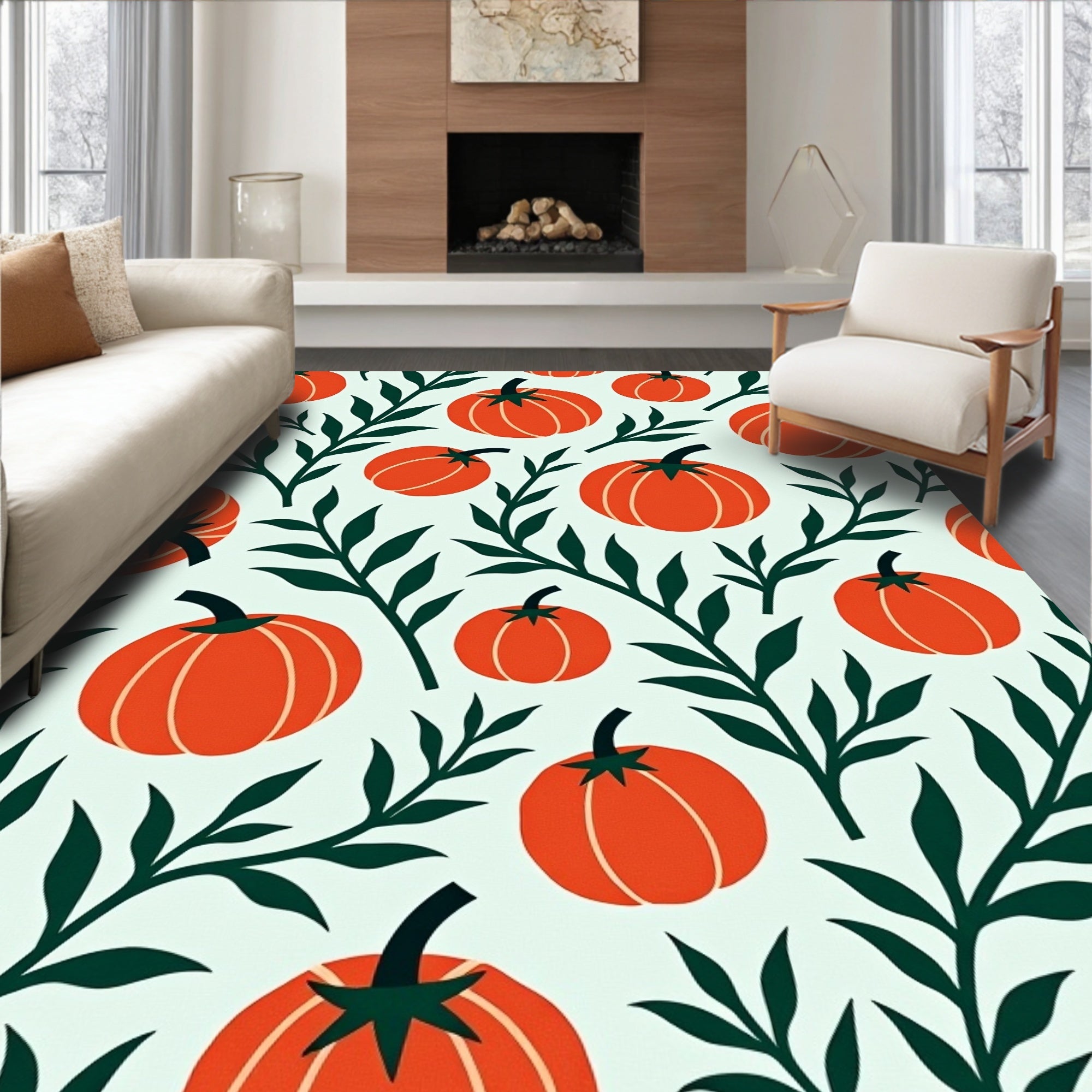Orange Pumpkin Vine Repeating Pattern Rug