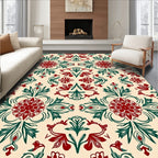 Crimson Green Floral Medallion Damask Rug