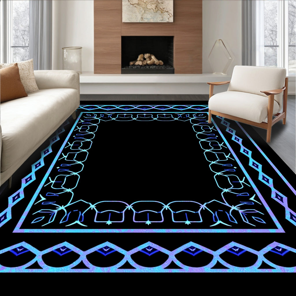 Cool Blue Geometric Frame Rug