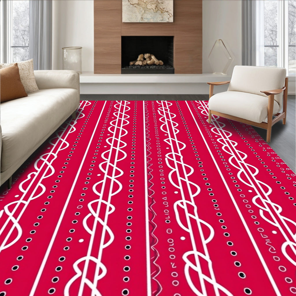 Crimson Ribbon Swirl Geometric Rug