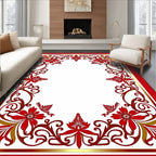 Elegant Red Floral Scrollwork Border Rug