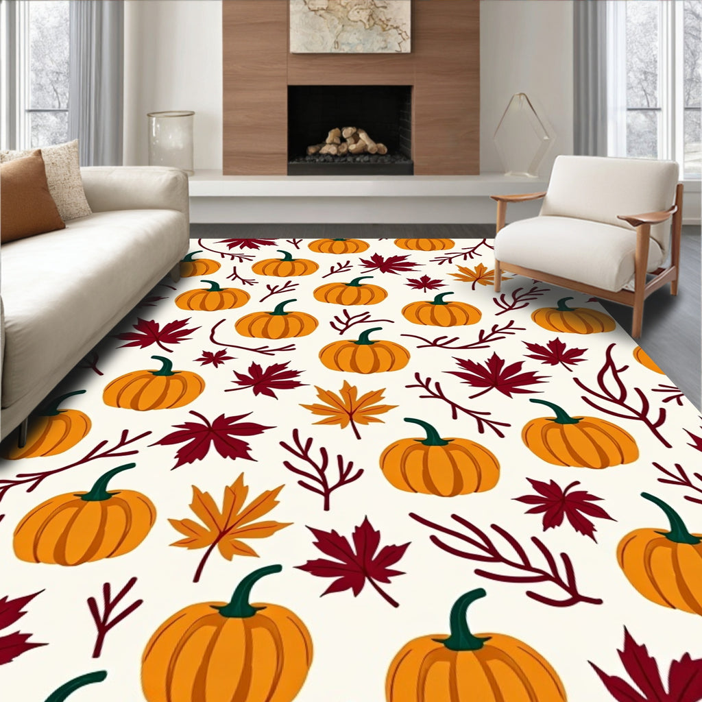 Autumn Pumpkin Maple Leaf Scatter Rug