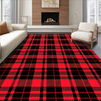 Classic Red Black Plaid Check Rug