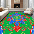 Vibrant Green Blue Red Mandala Intricate Rug