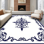Classic Navy Floral Medallion Frame Rug