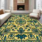 Golden Teal Floral Medallion Rug