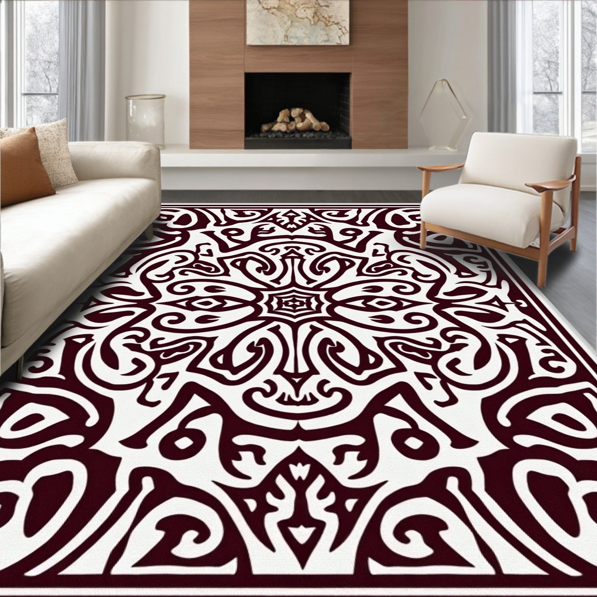 Elegant Crimson Symmetry Mandala Rug