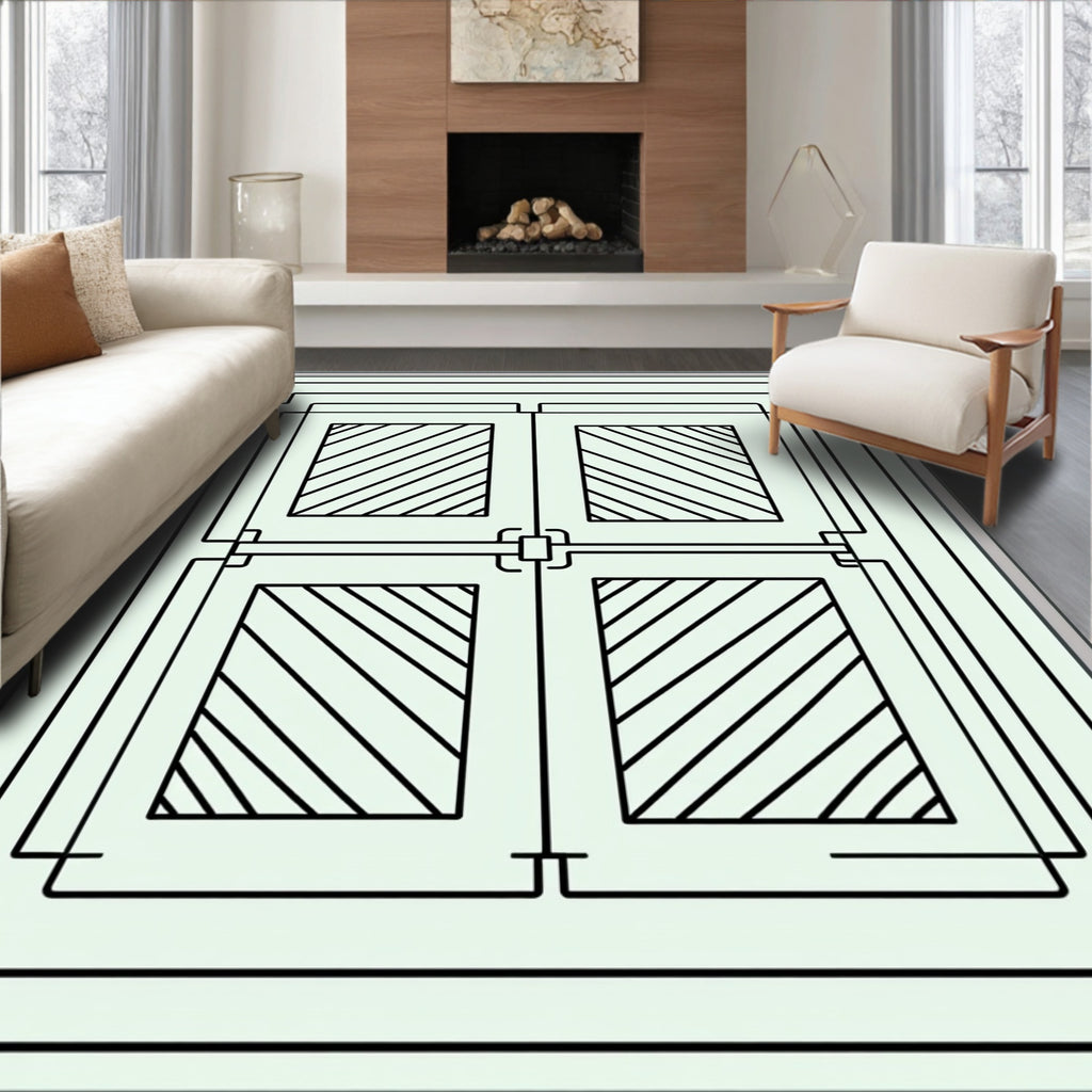 Mint Green Geometric Four Panel Rug