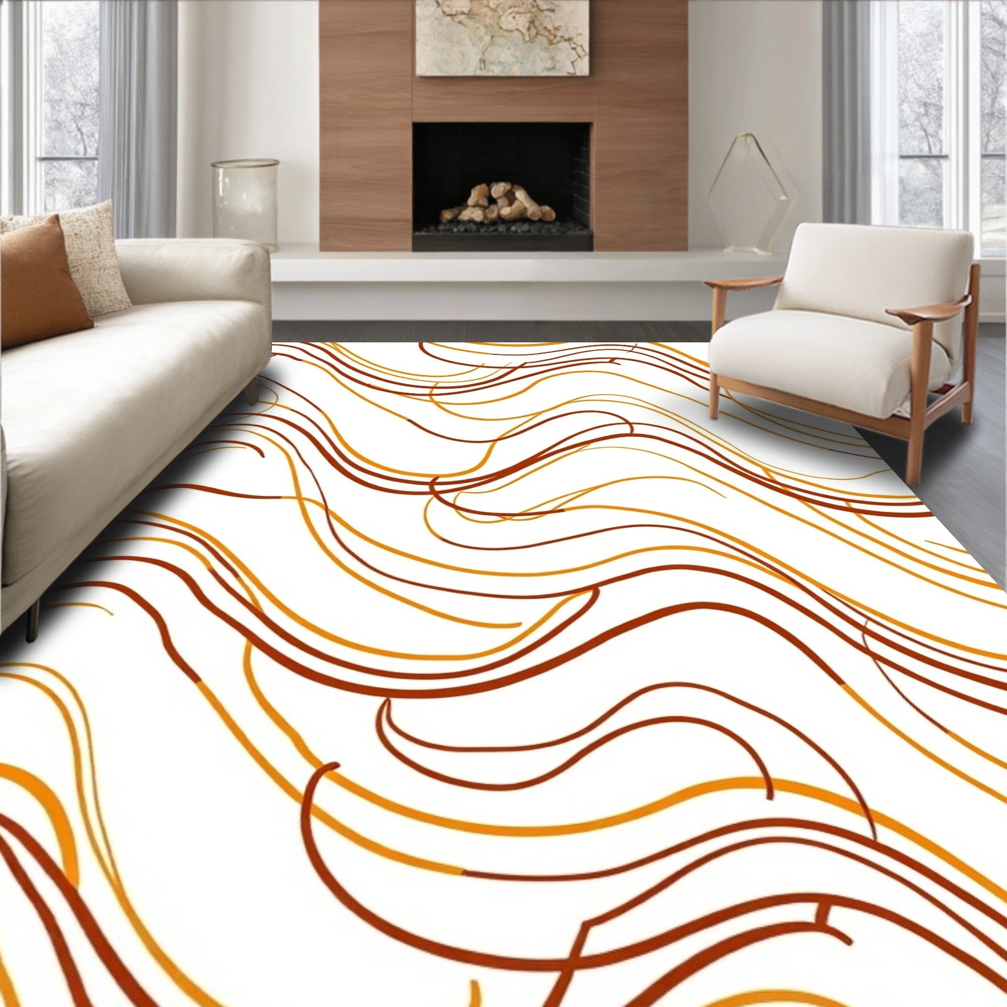 Warm Tones Wavy Lines Rug