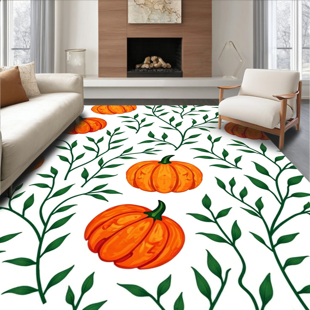 Orange Pumpkin Vine Pattern Rug
