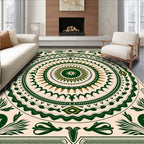 Forest Green Golden Sunburst Mandala Rug