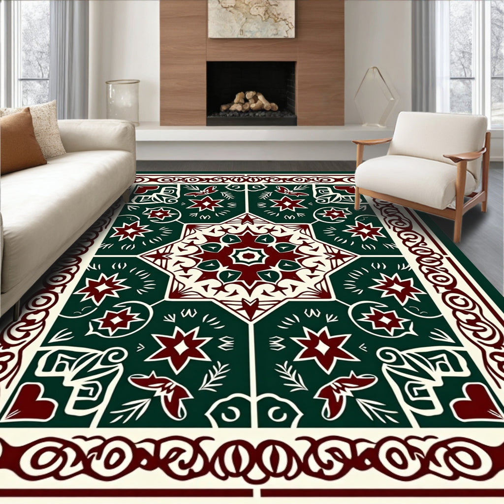 Deep Green Crimson Floral Medallion Rug