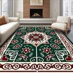 Deep Green Crimson Floral Medallion Rug