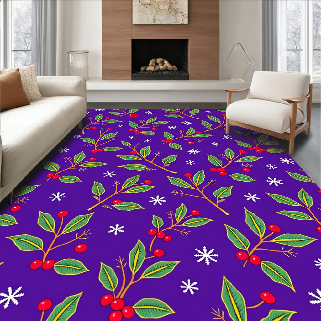 Purple Festive Holly Berry Snowflake Rug