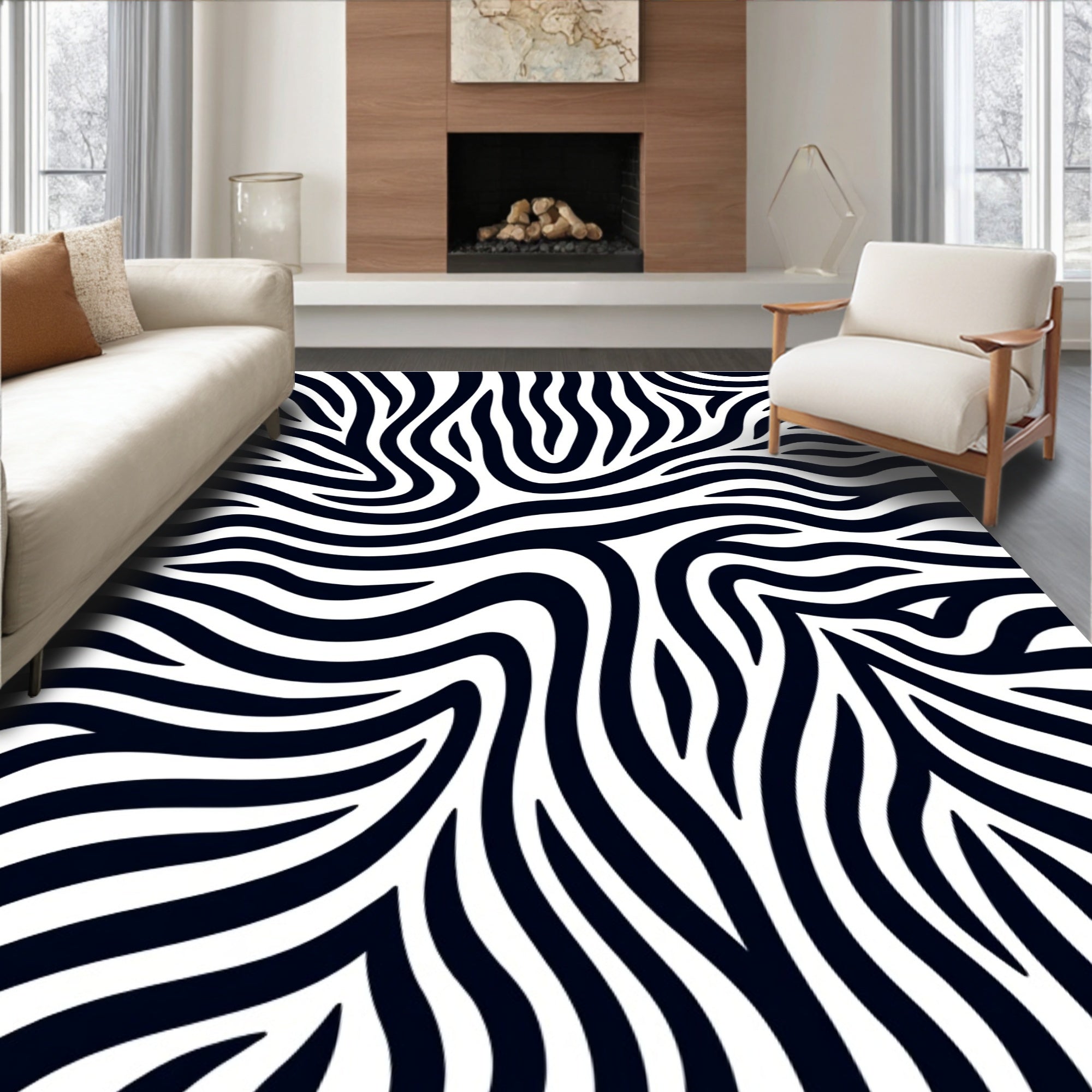 Bold Black White Animal Stripe Rug