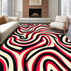 Red Black Cream Swirl Abstract Rug