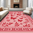 Whimsical Red Butterfly Garden Rug