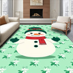Festive Snowman Red Green Floral Background Rug