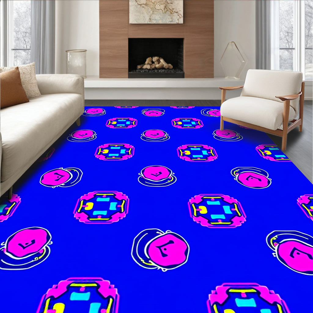 Retro Pink Geometric Abstract Round Rug
