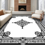 Black Ornate Filigree Border Medallion Rug