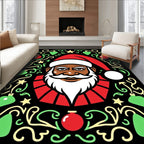 Festive Black Santa Holiday Ornament Rug