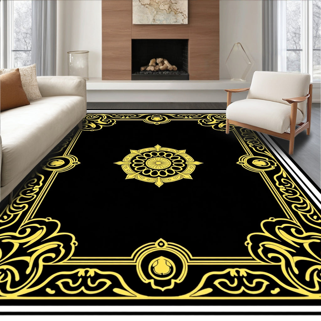 Golden Ornate Circle Border Rug