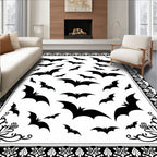 Black Flying Bats Halloween Border Rug