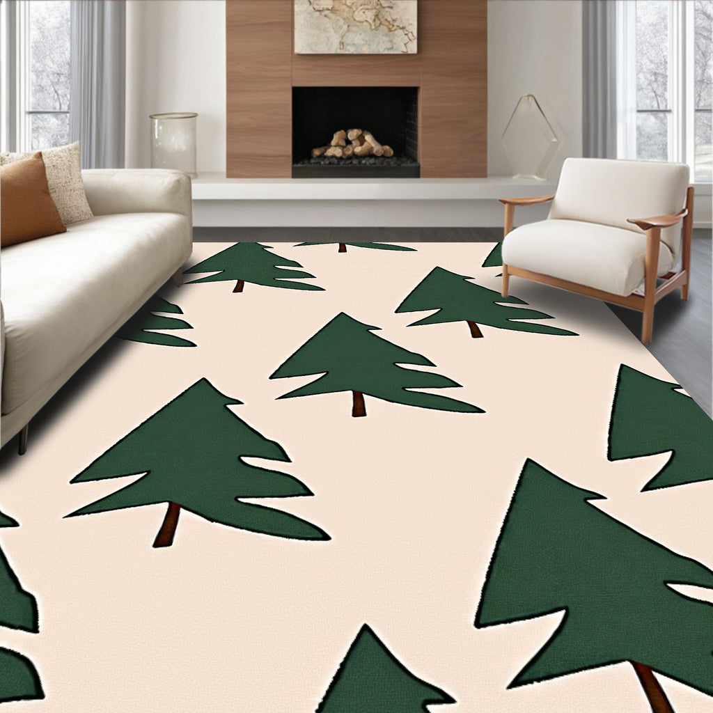 Forest Green Evergreen Repeating Tree Rug