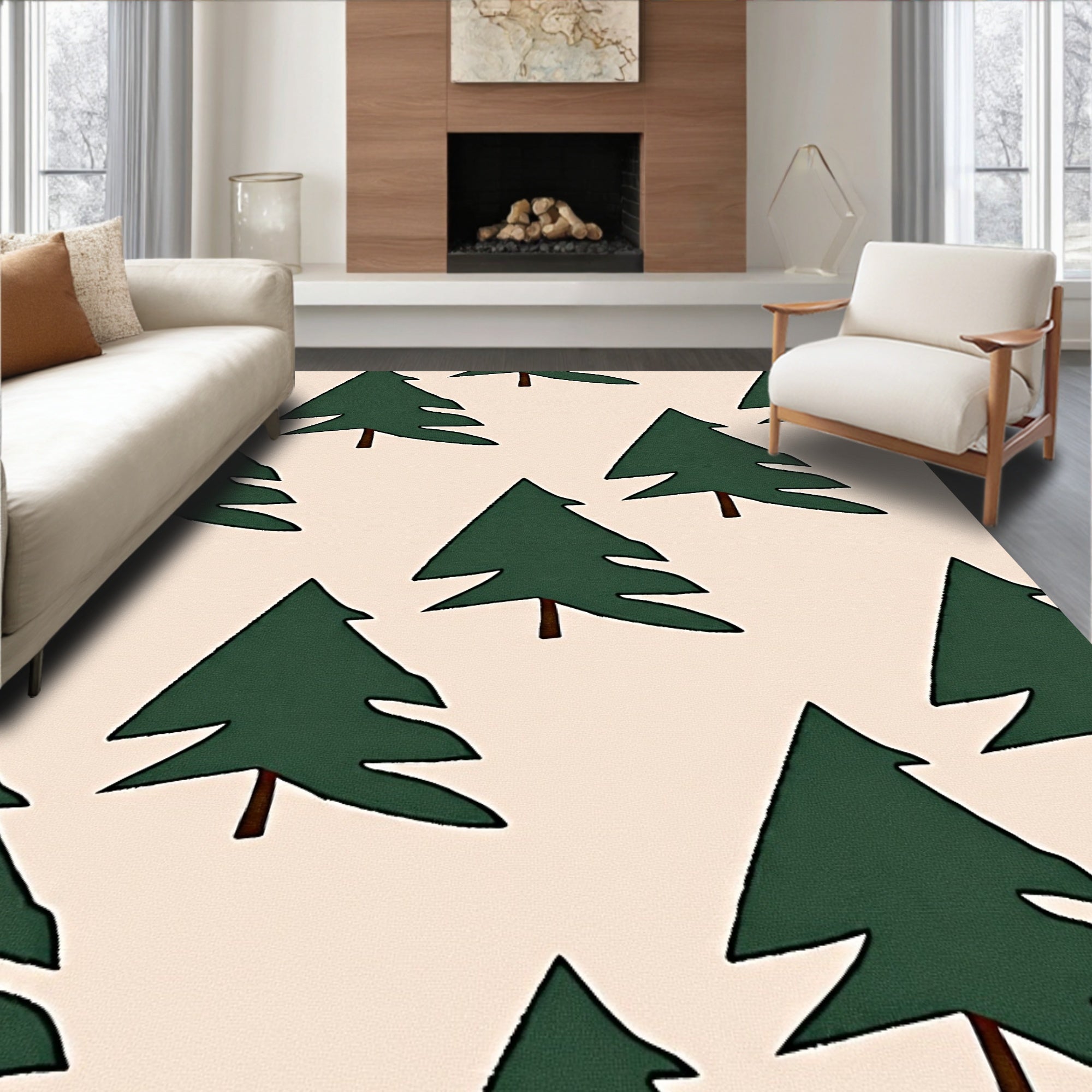 Forest Green Evergreen Repeating Tree Rug